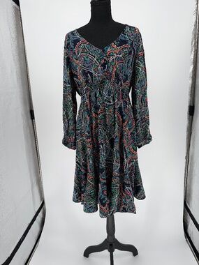 Maeve Anthropologie Paisley Button Up Long‎ Sleeve Smocked Midi Dress M